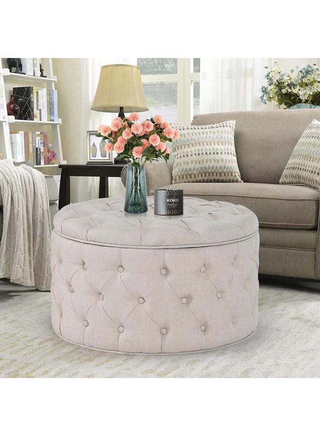 الهوم بوف كتان بيج خشب ماليزي (70x70x40)