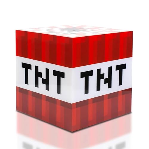 MINECRAFT مصباح ليلي مكعب LED بتصميم كتلة TNT من ماين كرافت 6 إنش للزينة ممتع وآمن ورائع لمزاج السرير للأطفال والمراهقين والبالغين الأفضل للمنازل وغرف النوم وغرف المعيشة أو حتى المكتب
