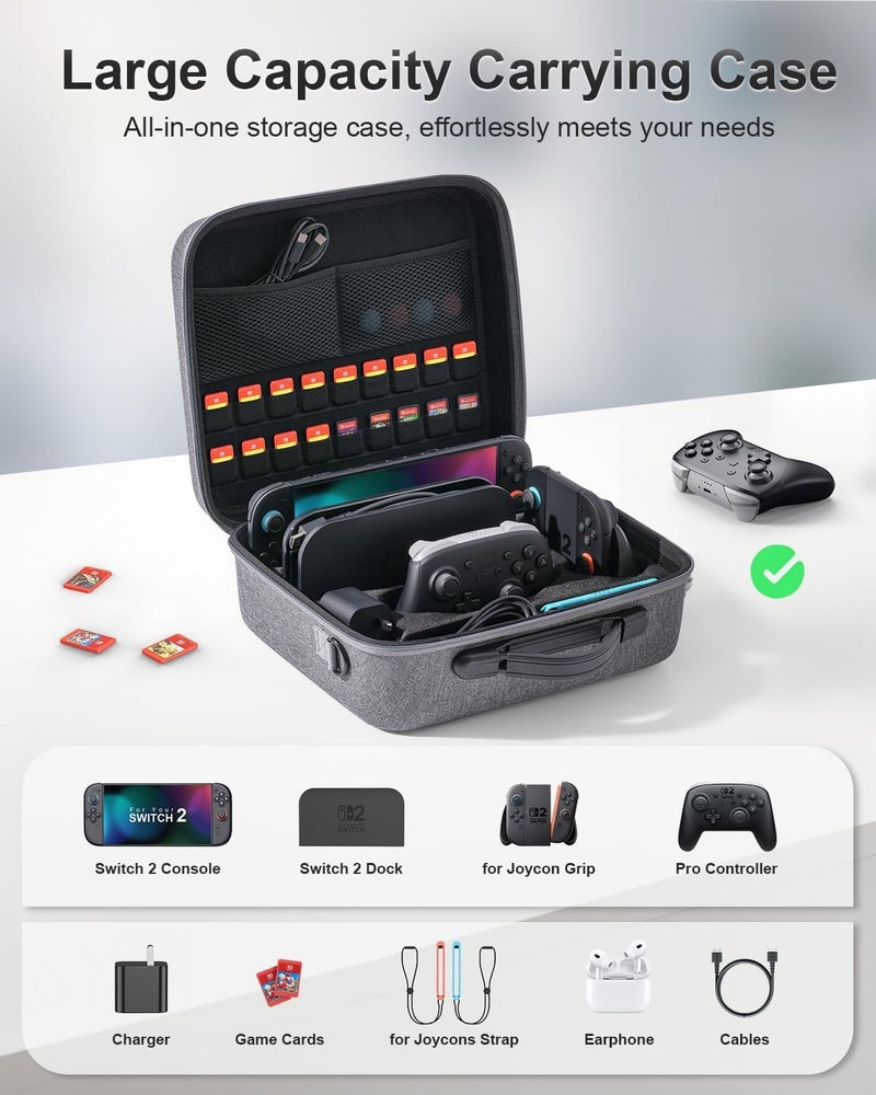 CENXI Switch 2 Carrying Case for Nintendo Switch 2 (2025), Large All in One Hard Travel Case with Game Card Slots, Portable Protective Carry Bag for Switch 2, Pro Controller and Other Accessories - Image 4