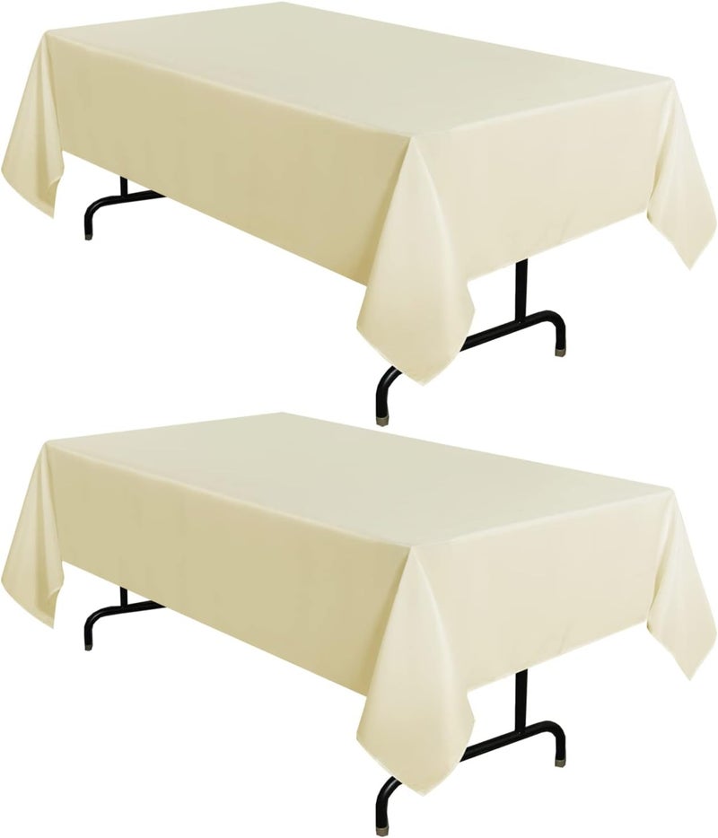 sancua 2 Pack Beige Tablecloth 60 x 84 Inch, Rectangle 4 Feet Table Cloth - Stain and Wrinkle Resistant Washable Polyester Table Cover for Dining Tables, Buffet Parties and Camping - Image 1