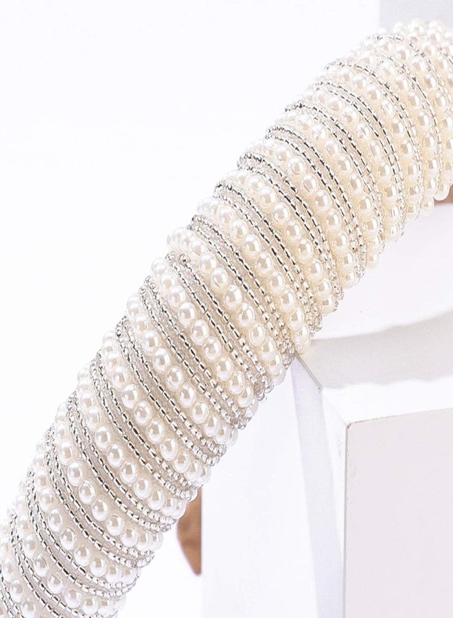 فيدانس عصابات رأس من اللؤلؤ من فيدانز للنساء، تصميم عصري باللون الأبيض، مناسبة للعرائس، عصابات رأس عريضة لحفلات الزفاف، مثالية للفتيات. - Image 3