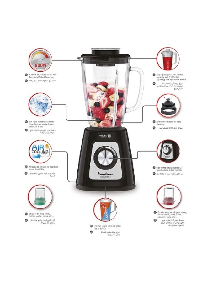 مولينكس Moulinex Blendforce Blender, 800 Watt, Glass Jar 1.75 Liters, Grinder and Chopper - LM4358EG 1.75 L 800 W LM4358EG - Image 3
