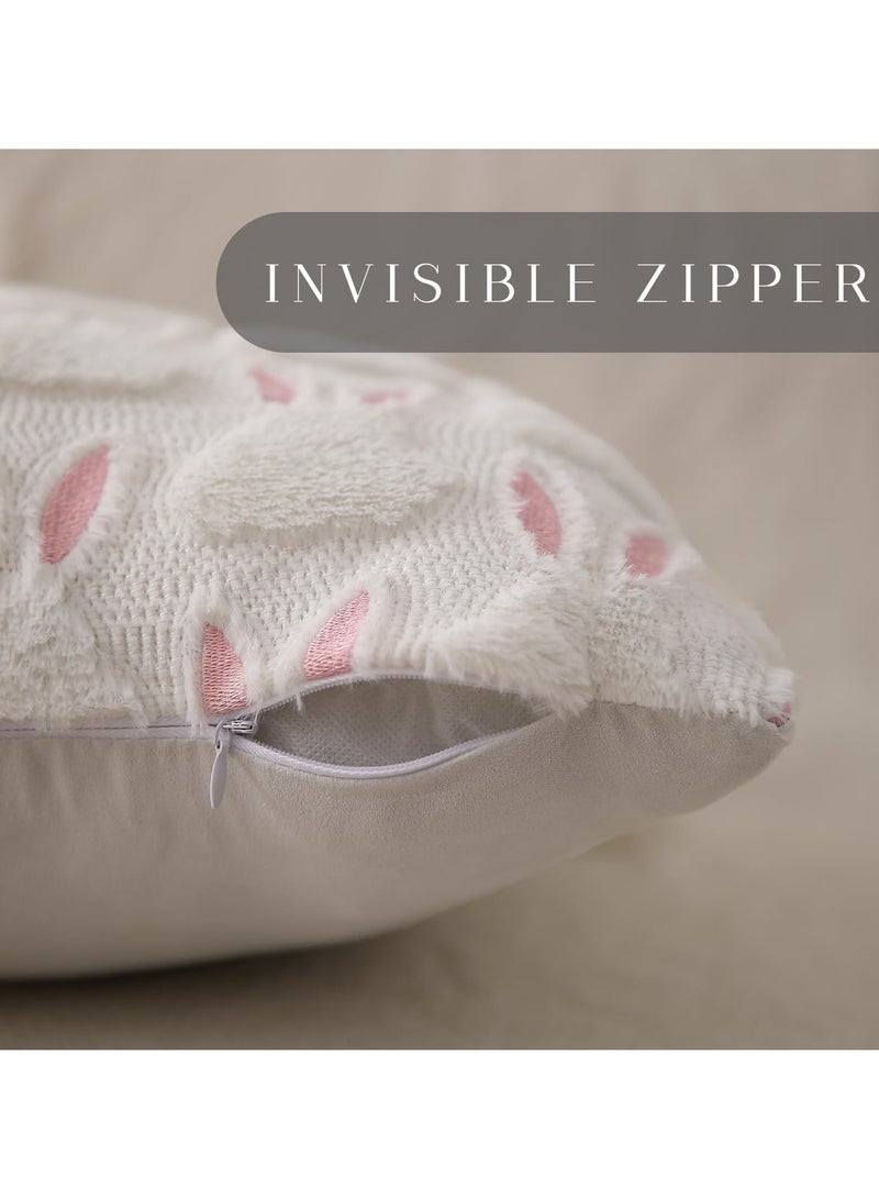 عام مجموعة غلاف وسادة (قطعتين) من فراء الأرنب الأبيض الوردي، بسحاب مخفي، مثالية لغرف النوم والأعياد والديكور المنزلي - Image 4
