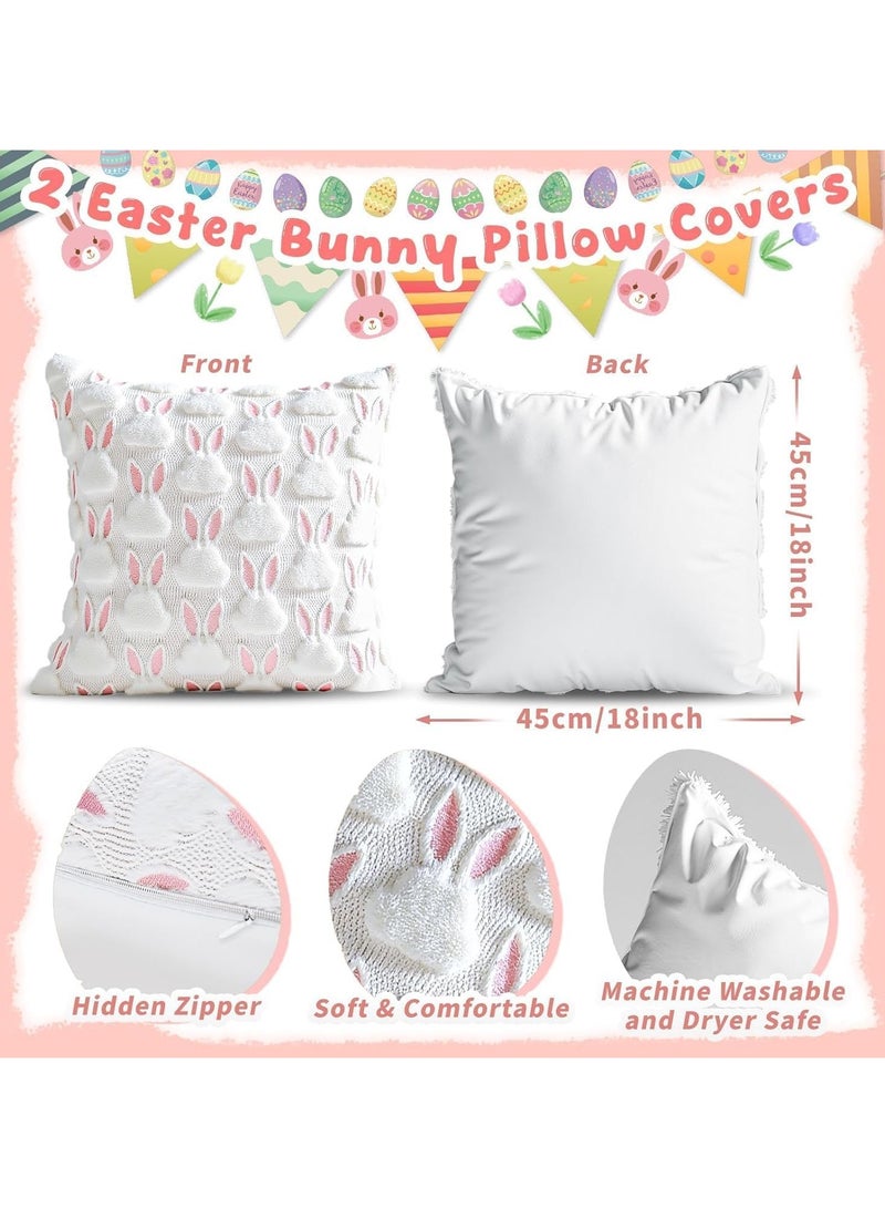 عام مجموعة غلاف وسادة (قطعتين) من فراء الأرنب الأبيض الوردي، بسحاب مخفي، مثالية لغرف النوم والأعياد والديكور المنزلي - Image 2