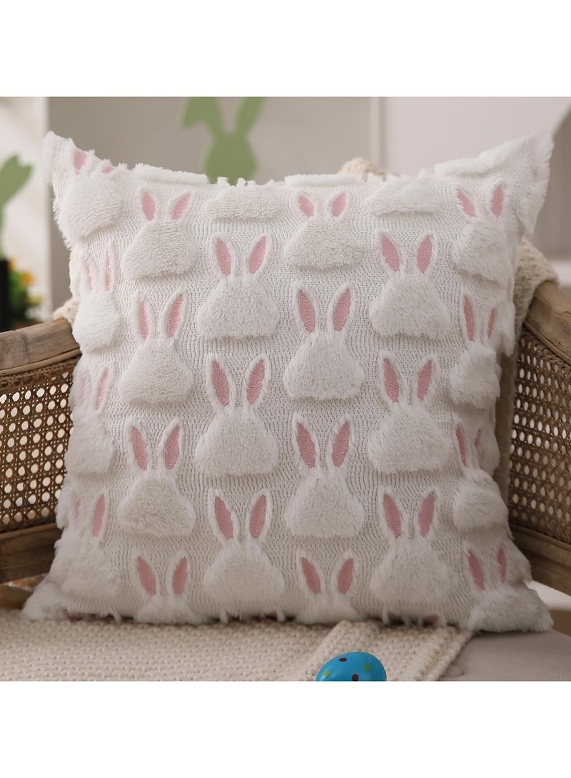 عام مجموعة غلاف وسادة (قطعتين) من فراء الأرنب الأبيض الوردي، بسحاب مخفي، مثالية لغرف النوم والأعياد والديكور المنزلي - Image 5