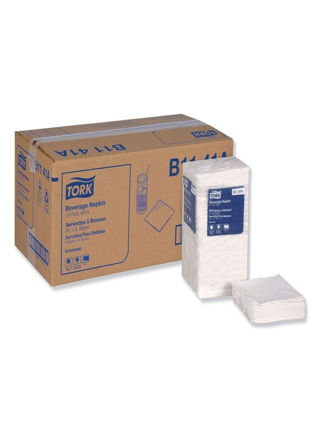 Tork B1141A Universal Beverage Napkin, White, 1-Ply, 1/4 Fold, 9.38" Width x 9.38" Length, (Case of 8 Packs, 500 per Pack, 4,000 Napkins) - Image 1