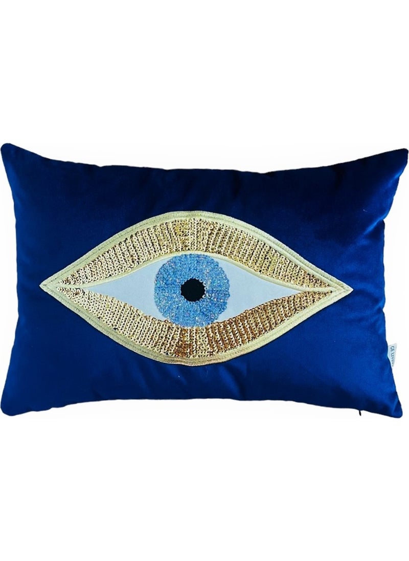 Ge Living Decorative Sequined Eye Patterned Navy Blue Velvet Cushion Cover (35 cm x 50 cm)  - Image 5