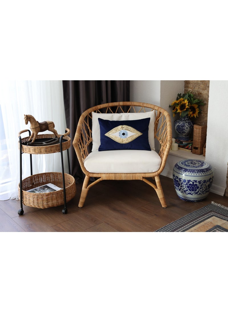 Ge Living Decorative Sequined Eye Patterned Navy Blue Velvet Cushion Cover (35 cm x 50 cm)  - Image 1