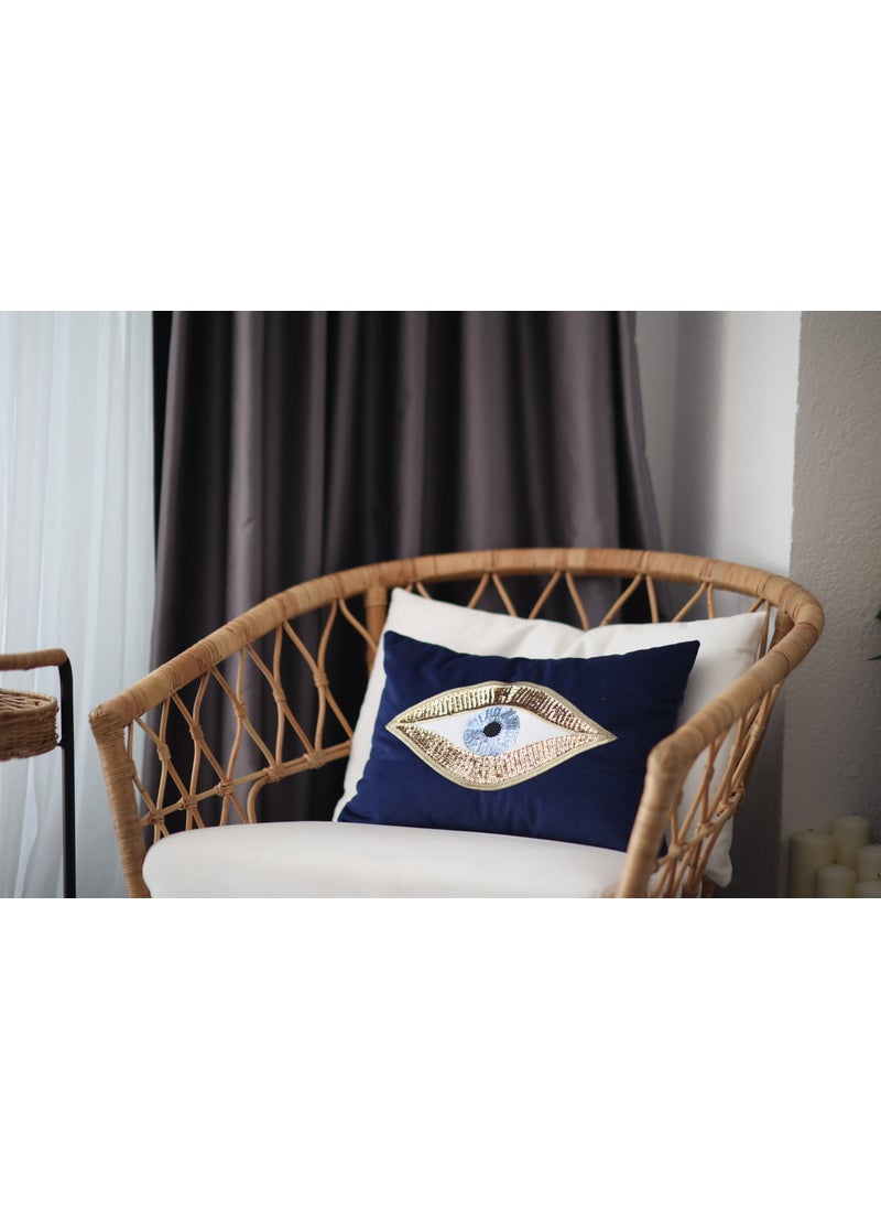 Ge Living Decorative Sequined Eye Patterned Navy Blue Velvet Cushion Cover (35 cm x 50 cm)  - Image 2