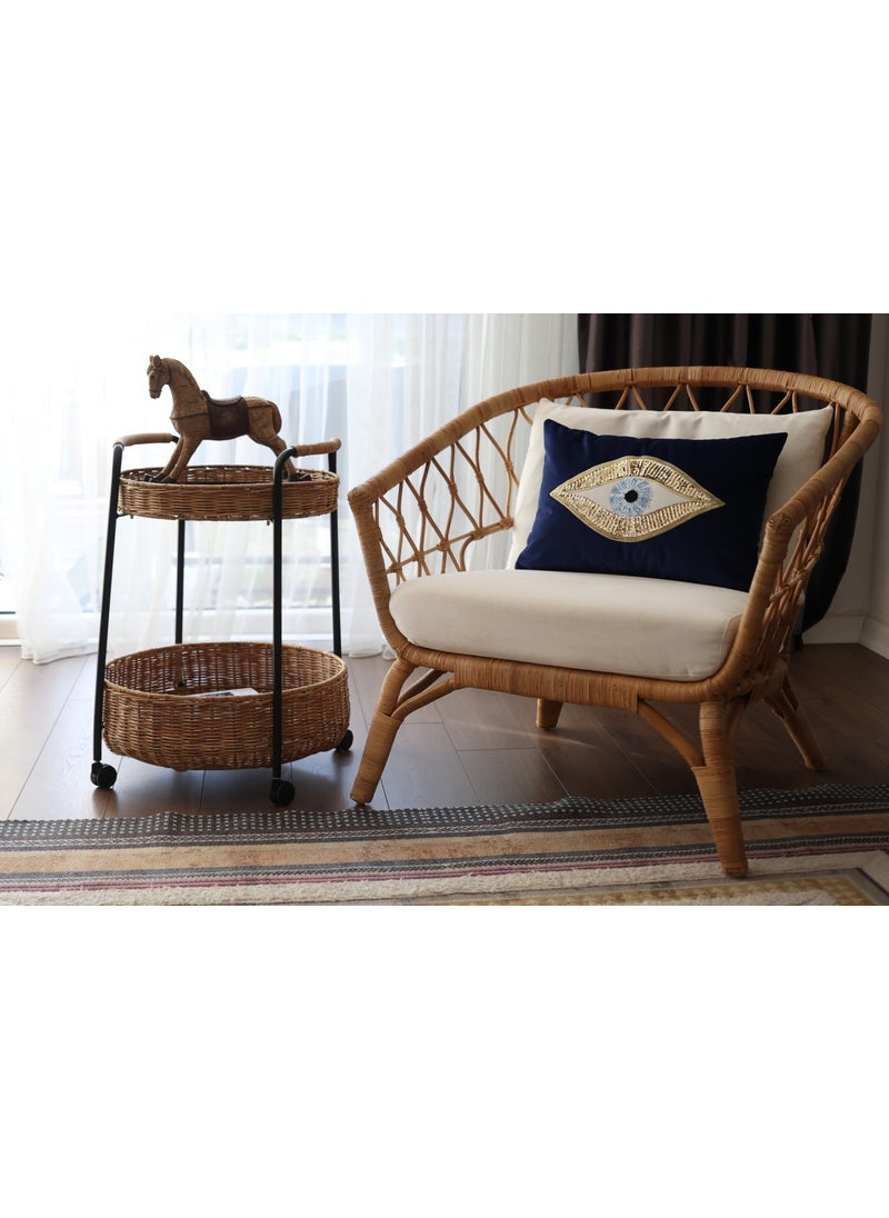Ge Living Decorative Sequined Eye Patterned Navy Blue Velvet Cushion Cover (35 cm x 50 cm)  - Image 3