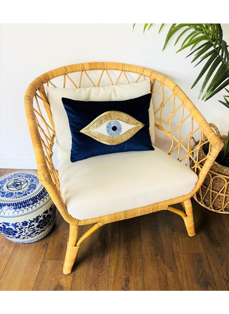 Ge Living Decorative Sequined Eye Patterned Navy Blue Velvet Cushion Cover (35 cm x 50 cm)  - Image 4