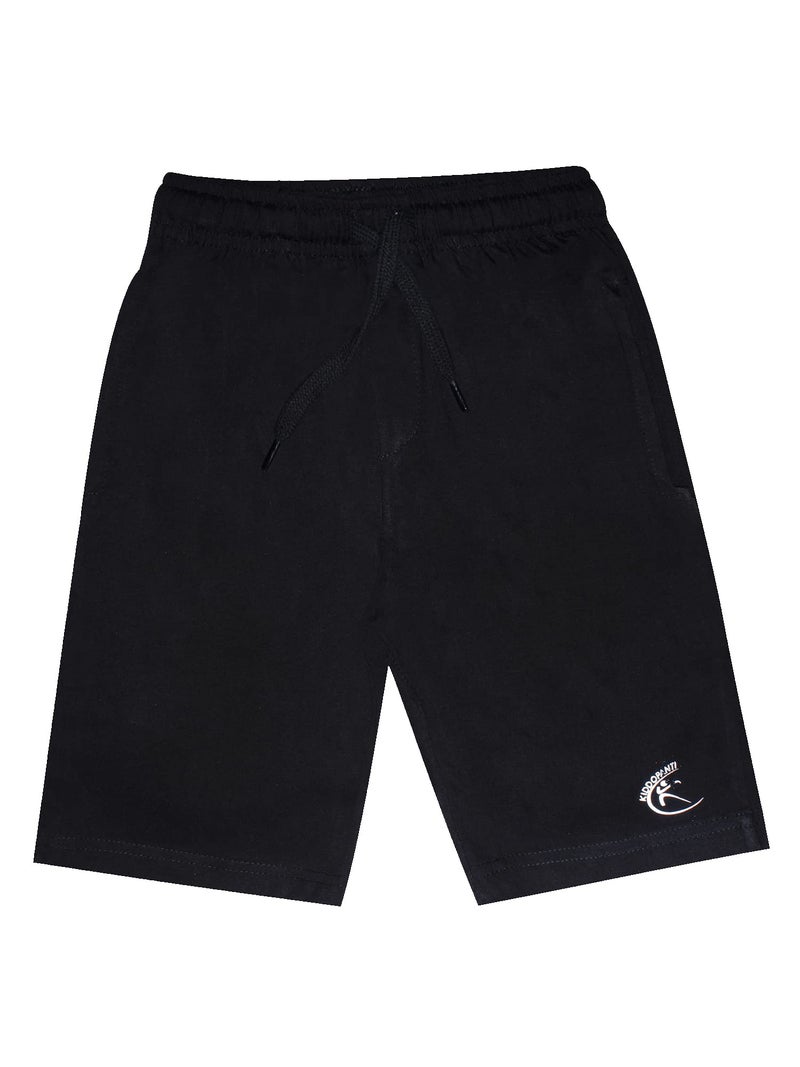 KiddoPanti Boys Solid Knee-Length Basic Short | 100% Cotton Knit Fabric | Elastic Waistband and Functional Drawcord | 2 Front Pockets Half Pant | Boys Shorts, Jet Black - 6-8Y - Image 1