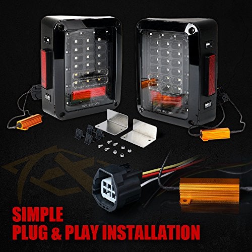 Xprite Clear Lens Red LED Tail Light w/Turn Signal & Back Up & Smoke 3rd LED Brake Light Assembly Compatible with Jeep Wrangler JK JKU 2007-2018 - Image 4