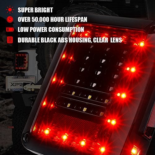 Xprite Clear Lens Red LED Tail Light w/Turn Signal & Back Up & Smoke 3rd LED Brake Light Assembly Compatible with Jeep Wrangler JK JKU 2007-2018 - Image 2