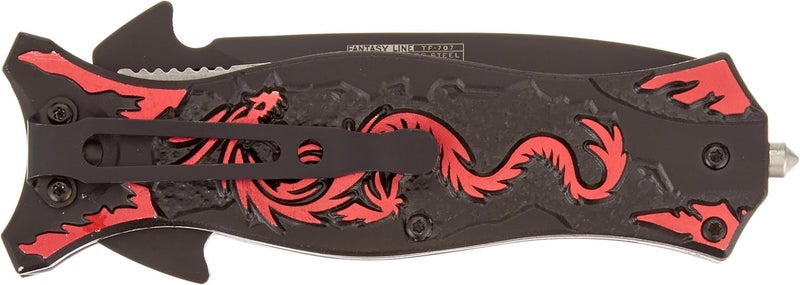 Tac-Force TAC Force TF-707 Series Assisted Opening Folding Knife, Black Half-Serrated Blade, Dragon Handle, 4-1/2-Inch Closed - Image 2