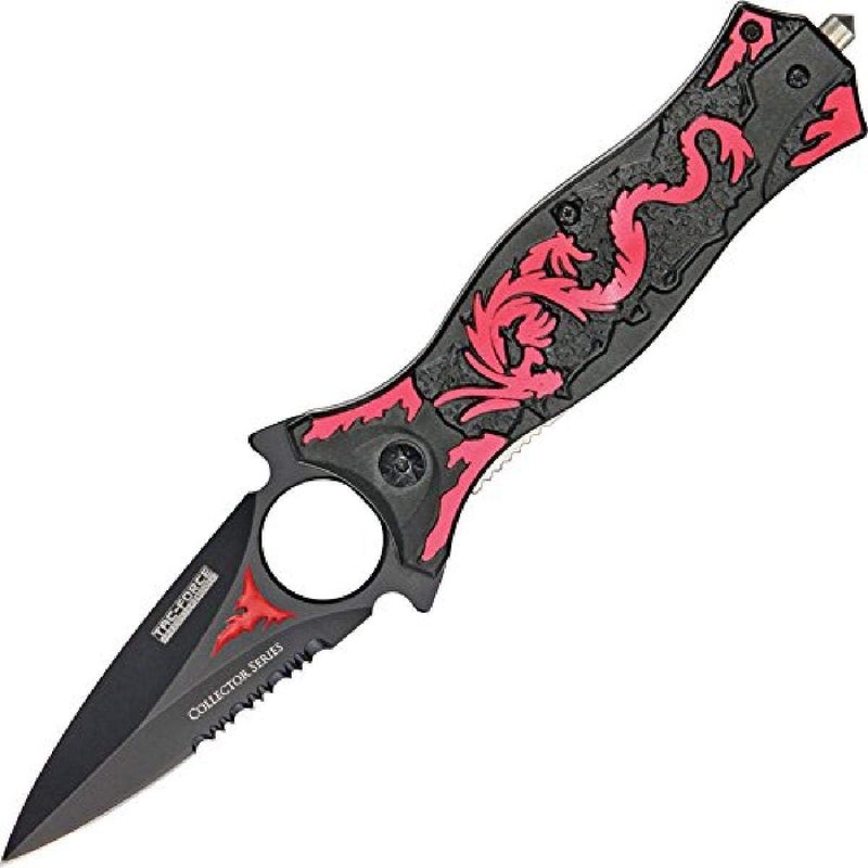 Tac-Force TAC Force TF-707 Series Assisted Opening Folding Knife, Black Half-Serrated Blade, Dragon Handle, 4-1/2-Inch Closed - Image 1