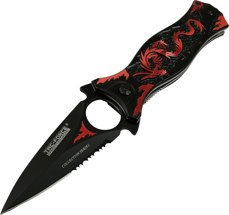 Tac-Force TAC Force TF-707 Series Assisted Opening Folding Knife, Black Half-Serrated Blade, Dragon Handle, 4-1/2-Inch Closed - Image 4