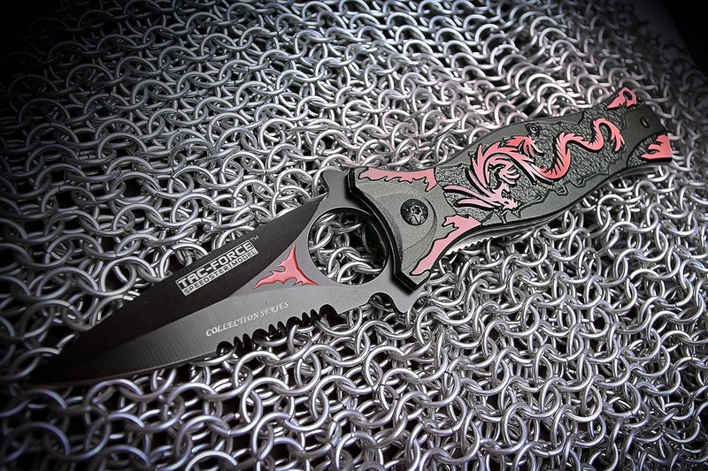 Tac-Force TAC Force TF-707 Series Assisted Opening Folding Knife, Black Half-Serrated Blade, Dragon Handle, 4-1/2-Inch Closed - Image 5