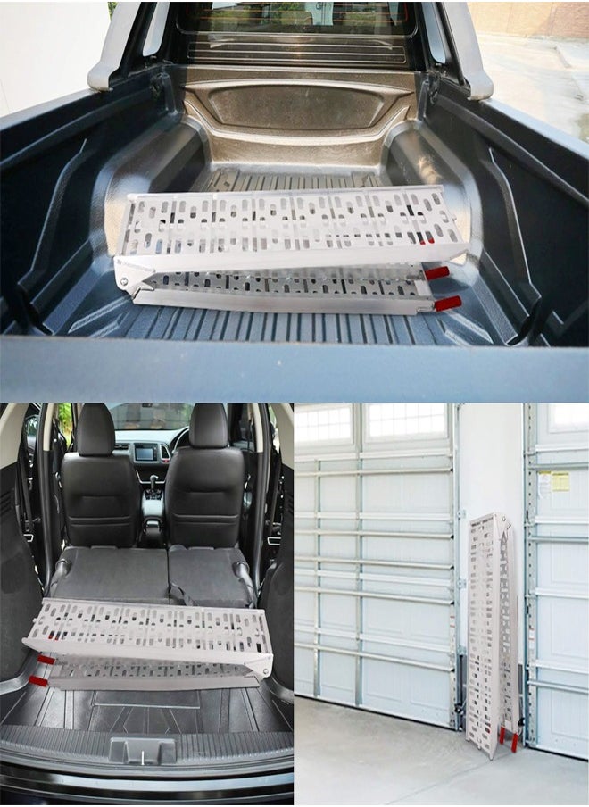 fashionhome Lightweight Portable Folding Pickup Truck Aluminum Ramps 340 KG Powersports Loading Ramps for Trucks ATV UTV Bike Trailer Lawn Mover Motorcycle Pickup Ramp for Outdoor Sports 28x226 cm  - Image 4