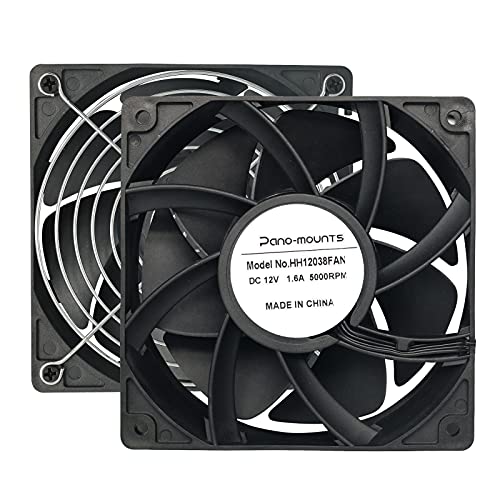 PANO-MOUNTS 2-Pack 120mm 12V DC 12038 120mm x 38mm 4.72inch High Speed Dual Ball Bearing 4Pin Antminer Fan PWM High CFM Brushless PC Computer CPU Case Ventilation Exhaust Fan with Metal Guard Grill 3000-5000RPM - Image 1