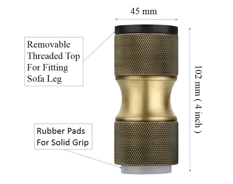 FAST أرجل أريكة دائرية ثقيلة من النحاس العتيق مع وسادات مطاطية لتجهيزات أثاث سرير الأريكة - FSL03 (نحاس ذهبي وأسود، 4 بوصة) - Image 2