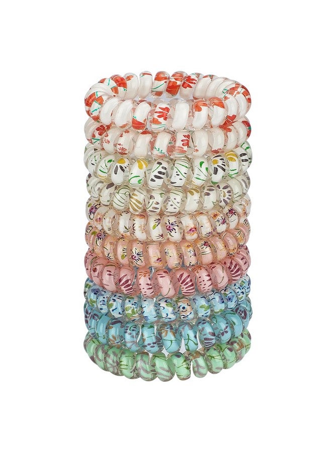 JessLab Spiral Hair Ties 10Pcs Assorted Traceless Spiral Hair Ties Cute Plastic Coil Ponytail Holders Nodamage Hair Accessory For Women And Girls Floral  - Image 1