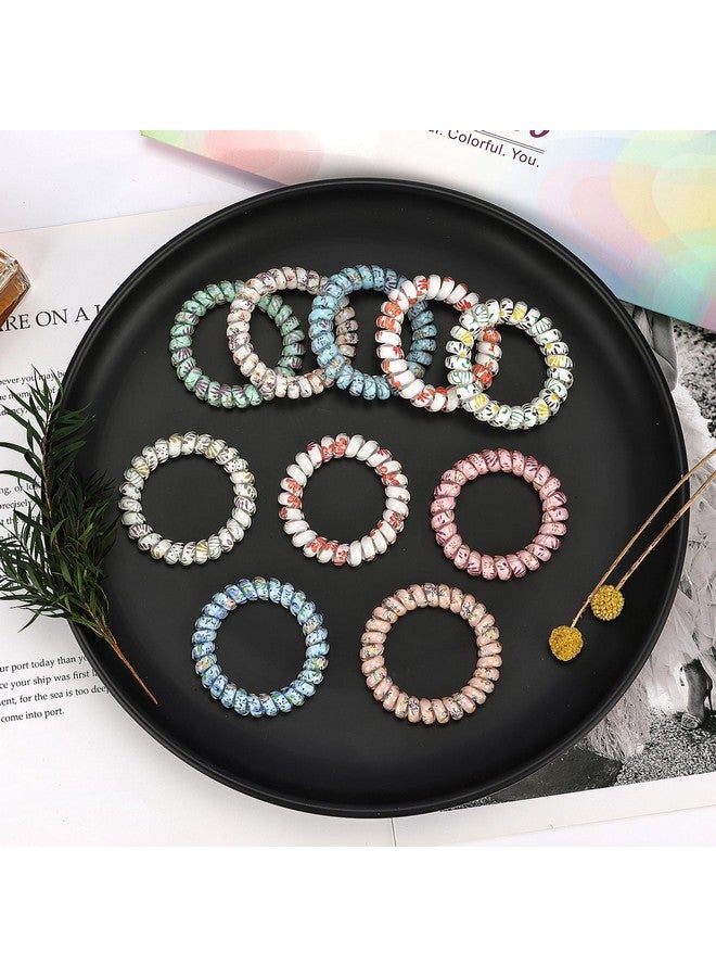 JessLab Spiral Hair Ties 10Pcs Assorted Traceless Spiral Hair Ties Cute Plastic Coil Ponytail Holders Nodamage Hair Accessory For Women And Girls Floral  - Image 4