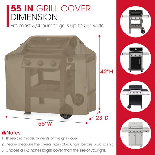 Unicook 55 Inch Grill Cover for Outdoor Grill, Heavy Duty Waterproof Gas BBQ Cover with Sealed Seam, Rip and Fade Resistant Barbecue Covering for Weber Nexgrill Charbroil, Neutral Taupe - Image 2