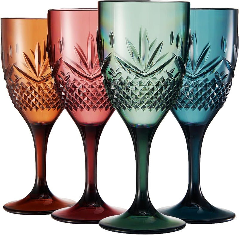 Khen Shatterproof Tritan Stemmed Fancy Wine Glasses Goblets, Resalable | 4 Set | Muted Colors Crystal Glass Lookalike Crystal Acrylic Drinkware, Reusable Unbreakable BPA-free plastic, Outdoor & Indoor 11OZ - Image 1