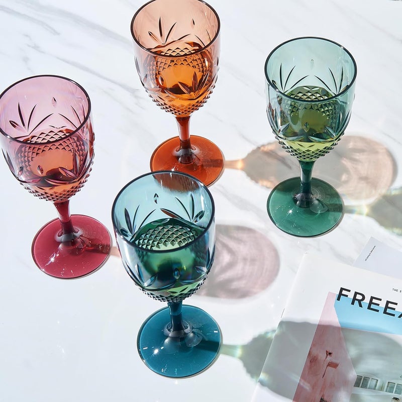 Khen Shatterproof Tritan Stemmed Fancy Wine Glasses Goblets, Resalable | 4 Set | Muted Colors Crystal Glass Lookalike Crystal Acrylic Drinkware, Reusable Unbreakable BPA-free plastic, Outdoor & Indoor 11OZ - Image 4