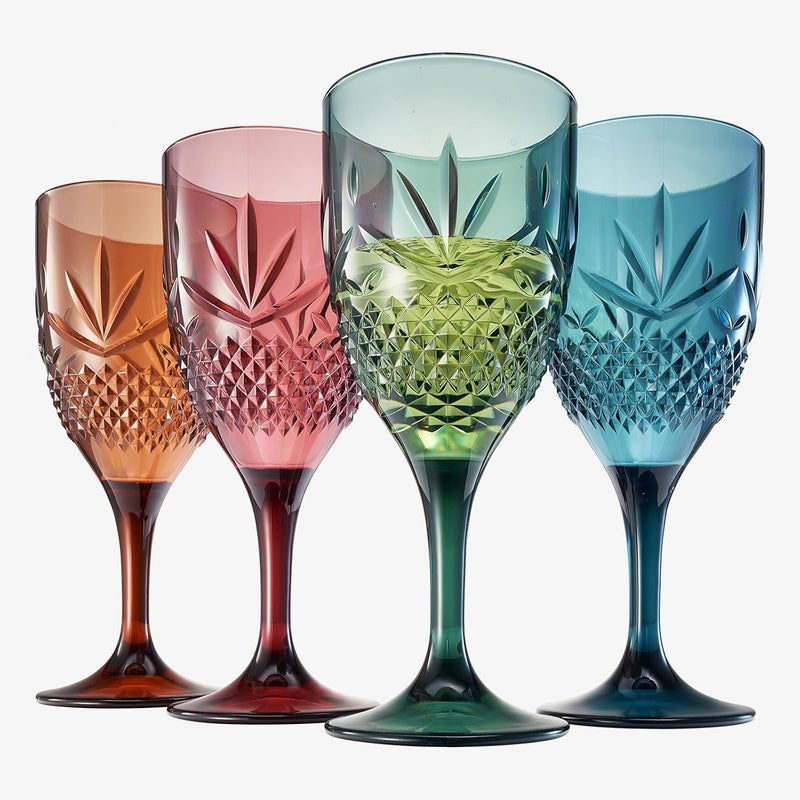 Khen Shatterproof Tritan Stemmed Fancy Wine Glasses Goblets, Resalable | 4 Set | Muted Colors Crystal Glass Lookalike Crystal Acrylic Drinkware, Reusable Unbreakable BPA-free plastic, Outdoor & Indoor 11OZ - Image 2