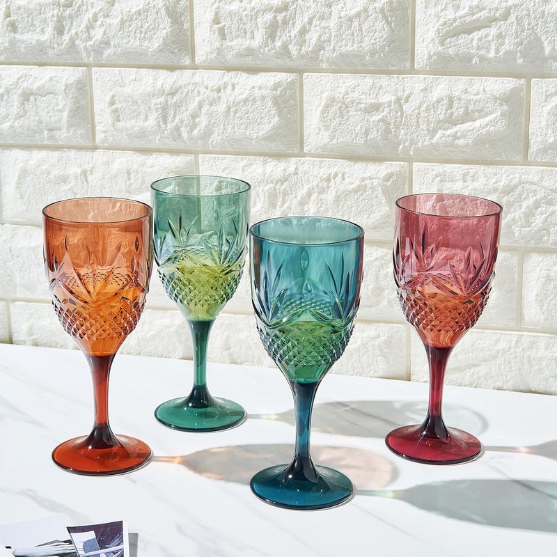 Khen Shatterproof Tritan Stemmed Fancy Wine Glasses Goblets, Resalable | 4 Set | Muted Colors Crystal Glass Lookalike Crystal Acrylic Drinkware, Reusable Unbreakable BPA-free plastic, Outdoor & Indoor 11OZ - Image 5