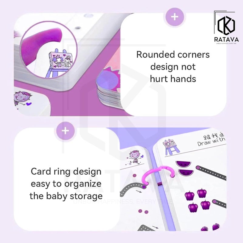 RATAVA Reusable Magic Tracing Workbook for Kids | Preschool Writing Practice with Disappearing Ink | Learn Alphabets, Numbers, Shapes & Lines | Early Learning Book (48 Pages, 4 Pens, Purple) - Image 5