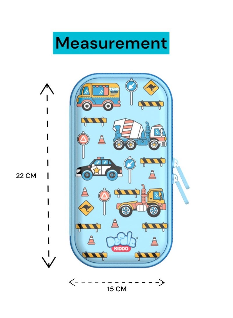 Doodle Kiddo Cars & Trucks Theme Pencil Case for Kids | Lightweight & Durable with Zipper Lock & Mesh Holder | Nursery & Primary School | 15.5x22x4 CM - Image 2
