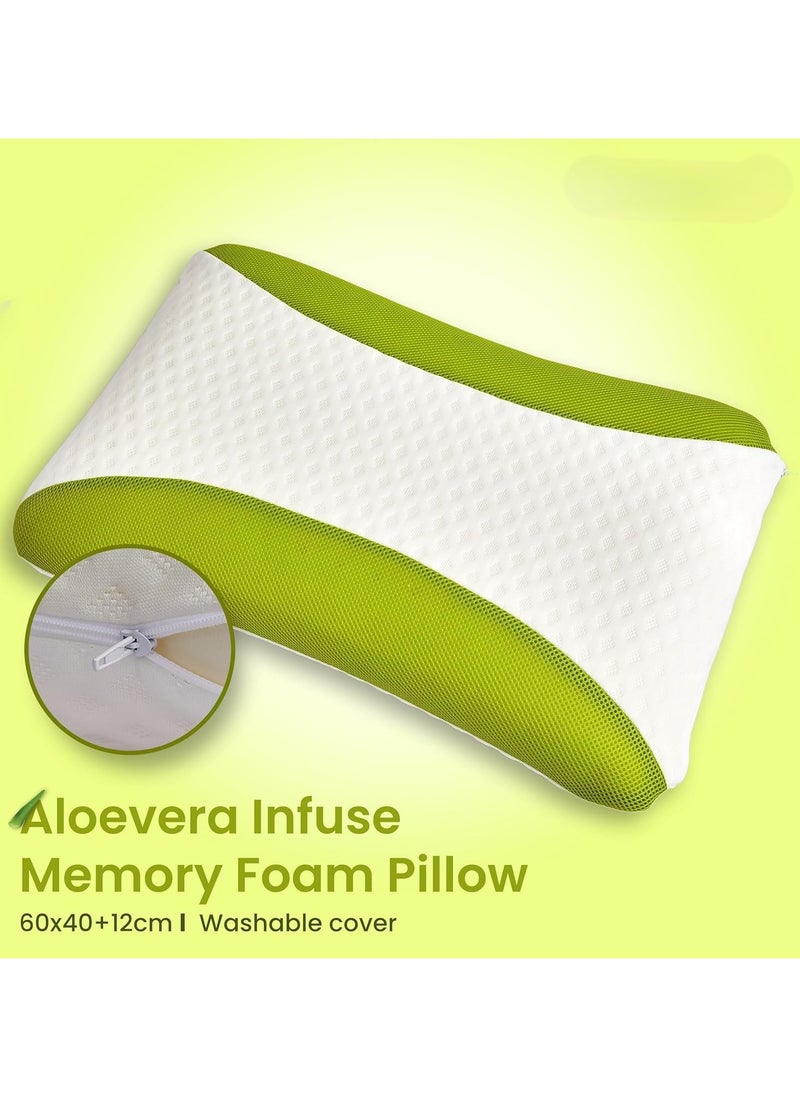 MAXQON Set Of 2-Aloe Vera Infused Memory Foam Pillow With Removable Cover - Hypoallergenic & Breathable- 60x40x12cm  - Image 2