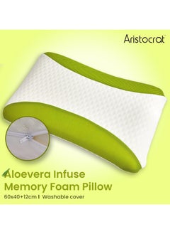 MAXQON Set Of 2-Aloe Vera Infused Memory Foam Pillow With Removable Cover - Hypoallergenic & Breathable- 60x40x12cm  - Image 2