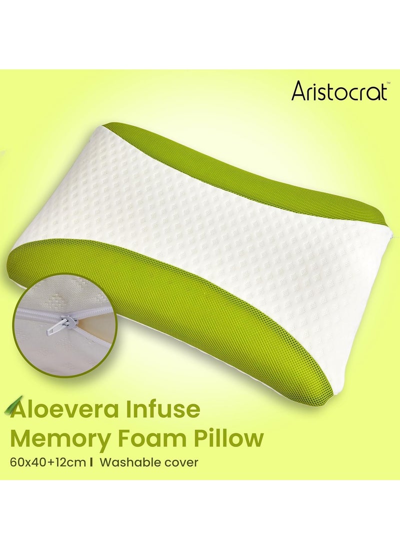 MAXQON - Set Of 2-Aloe Vera Infused Memory Foam Pillow With Removable Cover - Hypoallergenic & Breathable- 60x40x12cm - Image 1