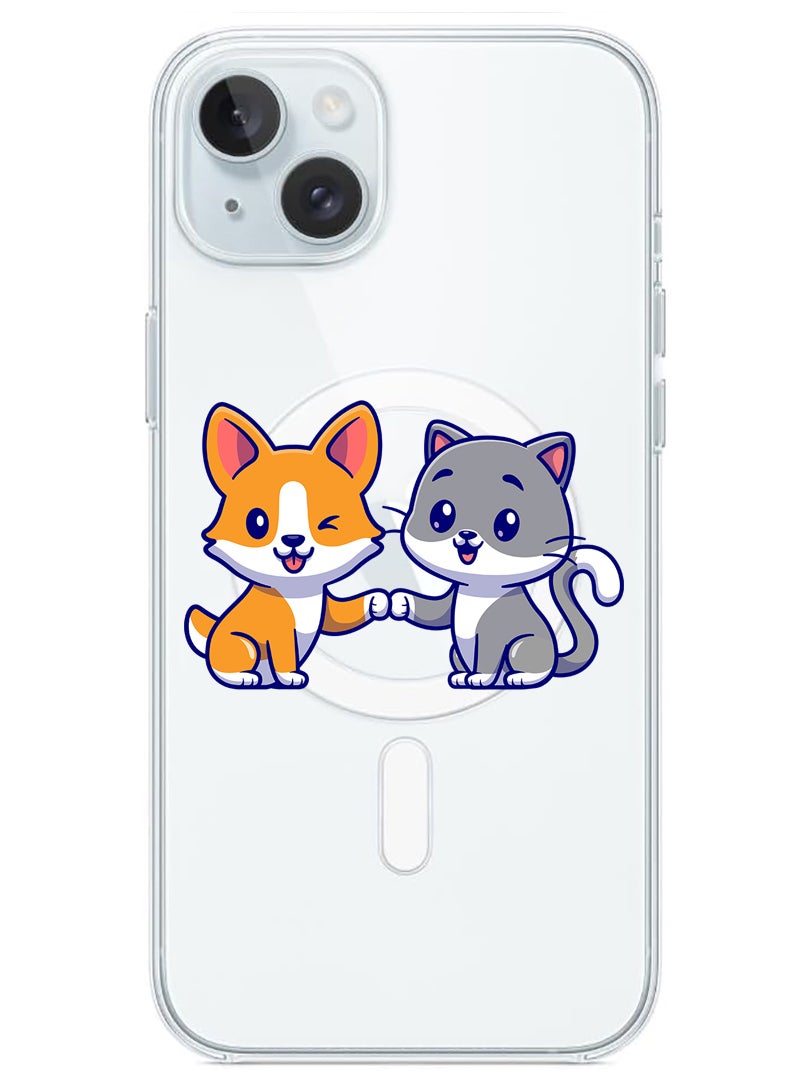 Theodor Magnetic Case for iPhone 15 6.1-inch Compatible with MagSafe Wireless Charging, Shockproof Phone Bumper Cover Cat and dog friendship - Image 1