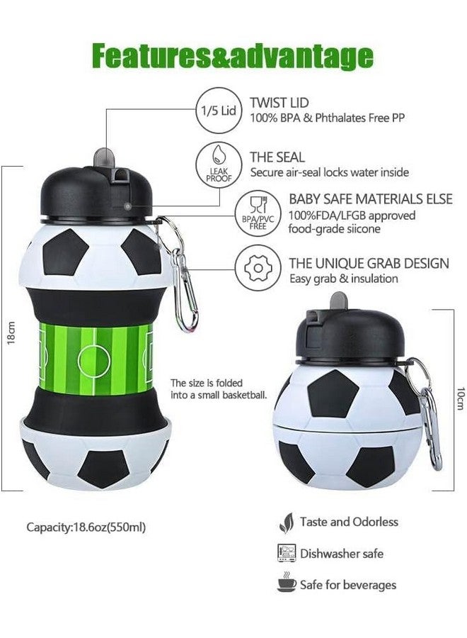 Koochie-Koo Football Design Silicone Collapsible Water Bottles, Portable Sports Bottle with Carabiner Clip, Leak Proof, BPA Free, Sipper Cup with Sippy Straw, 3+ Years, 550 ml (Pack of 1, White) - Image 3