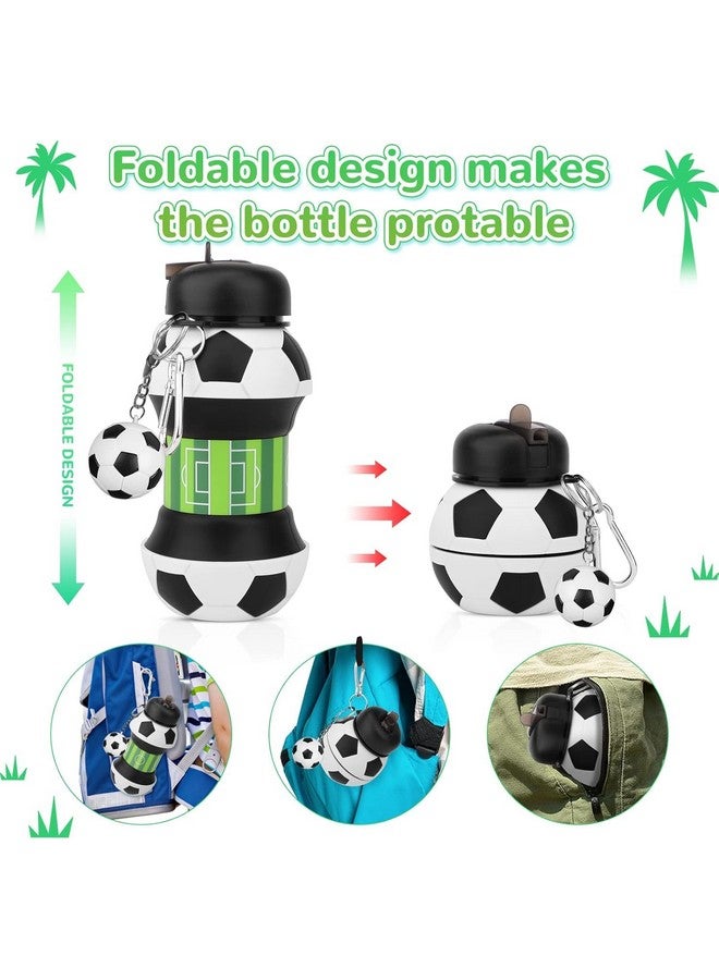 Koochie-Koo Football Design Silicone Collapsible Water Bottles, Portable Sports Bottle with Carabiner Clip, Leak Proof, BPA Free, Sipper Cup with Sippy Straw, 3+ Years, 550 ml (Pack of 1, White) - Image 2