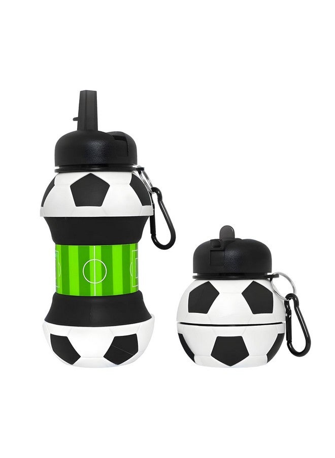 Koochie-Koo Football Design Silicone Collapsible Water Bottles, Portable Sports Bottle with Carabiner Clip, Leak Proof, BPA Free, Sipper Cup with Sippy Straw, 3+ Years, 550 ml (Pack of 1, White) - Image 1