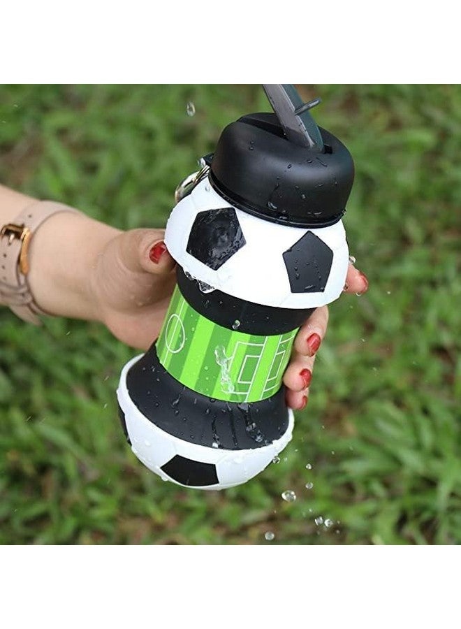 Koochie-Koo Football Design Silicone Collapsible Water Bottles, Portable Sports Bottle with Carabiner Clip, Leak Proof, BPA Free, Sipper Cup with Sippy Straw, 3+ Years, 550 ml (Pack of 1, White) - Image 5
