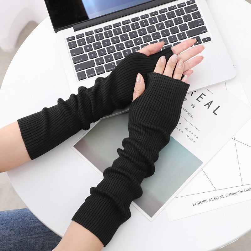 Fashion Knitted Fingerless Long Arm Warmers Black 