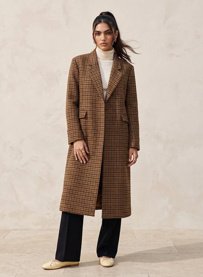 Splash FAV Smart Long Trench Coat with Checked Detail