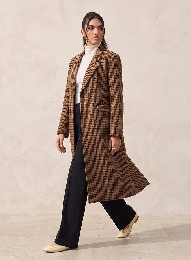 Splash FAV Smart Long Trench Coat with Checked Detail