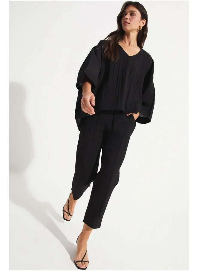 JUNE June Blouse Trouser Set Black