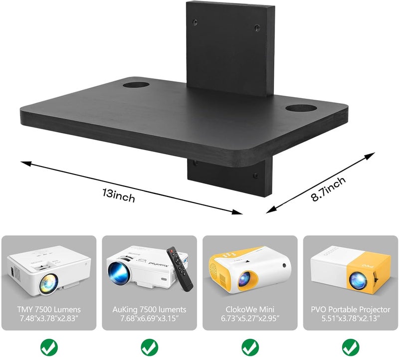 BEARUT Small Mini Projector ShelfProjector Wall Mount Floating ShelfRouter ShelfModem Cable Box ShelfProjector Rack HolderProjector Mount by Solid Wood Black1 - Image 5