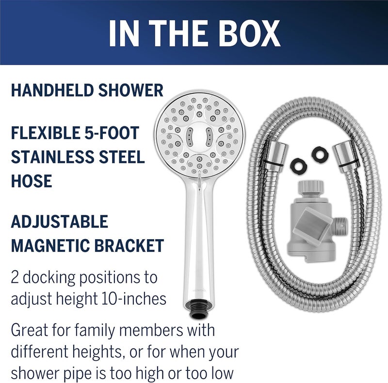 Waterpik Magnetic Dual Dock Adjustable Height Hand Held Shower Head With 5Foot Metal Hose and PowerPulse Shower Massage Chrome QMK753ME - Image 4