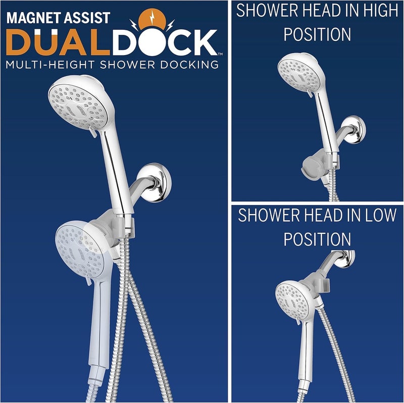 Waterpik Magnetic Dual Dock Adjustable Height Hand Held Shower Head With 5Foot Metal Hose and PowerPulse Shower Massage Chrome QMK753ME - Image 2