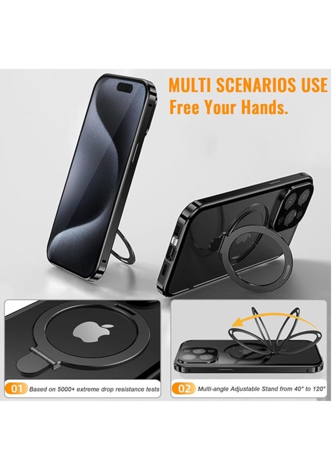 General - iPhone 15promax/15pro/ Phone Case with Invisible Magnetic Stand [Magsafe Compatible] Clear Tempered Glass Magnetic Attachment Phone Case with Camera Lens Protector and Safety Lock ... - Image 1